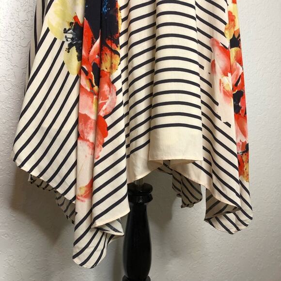 Anthropologie Corey Lynn Calter cream stripe floral asymmetrical dress size 2 - Picture 8 of 16